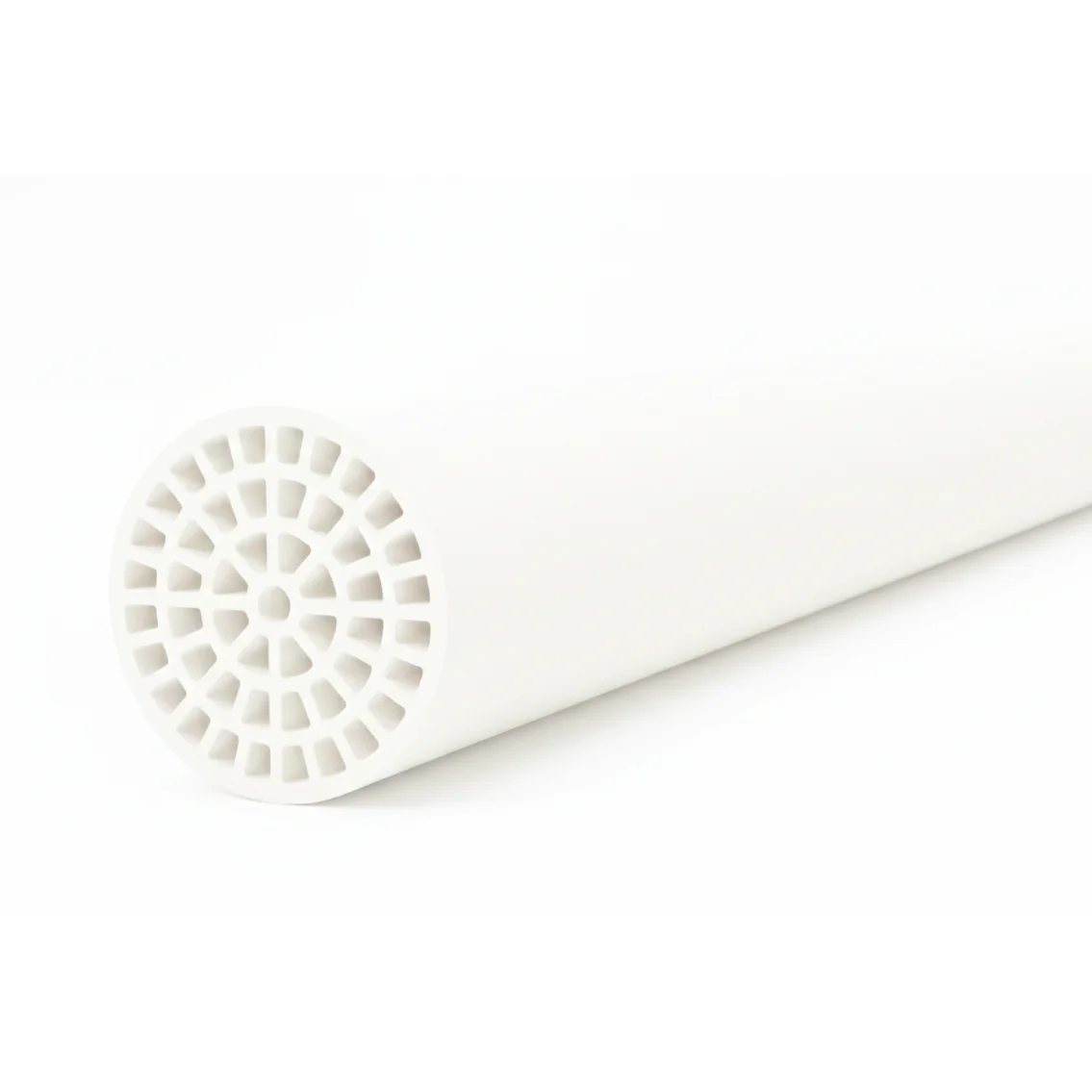 3D view of NPC-M-2549 multichannel ceramic membrane element with tubular  body and internal channels