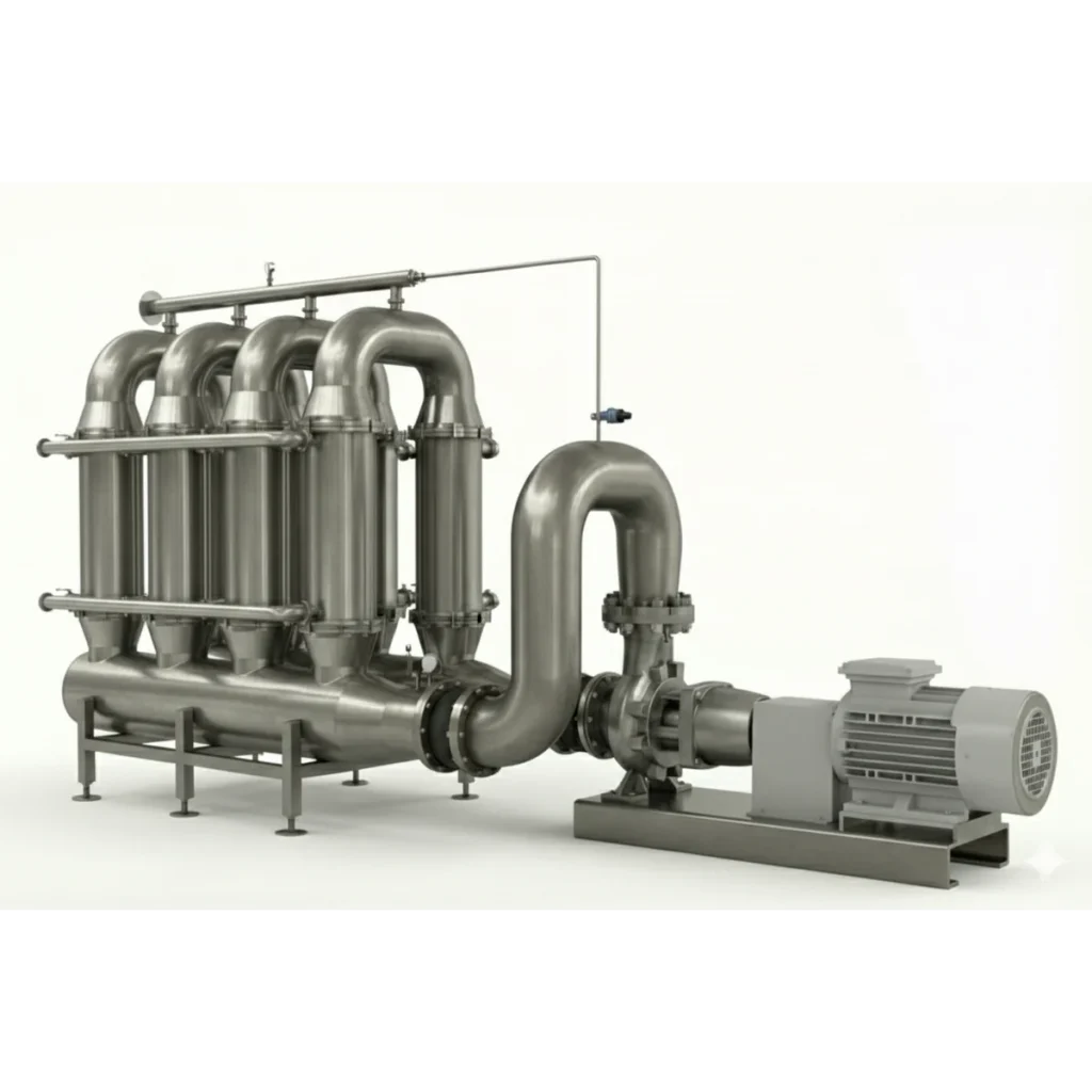 Multichannel tubular ceramic membrane module in titanium housing showing flange connections and pressure vessel body