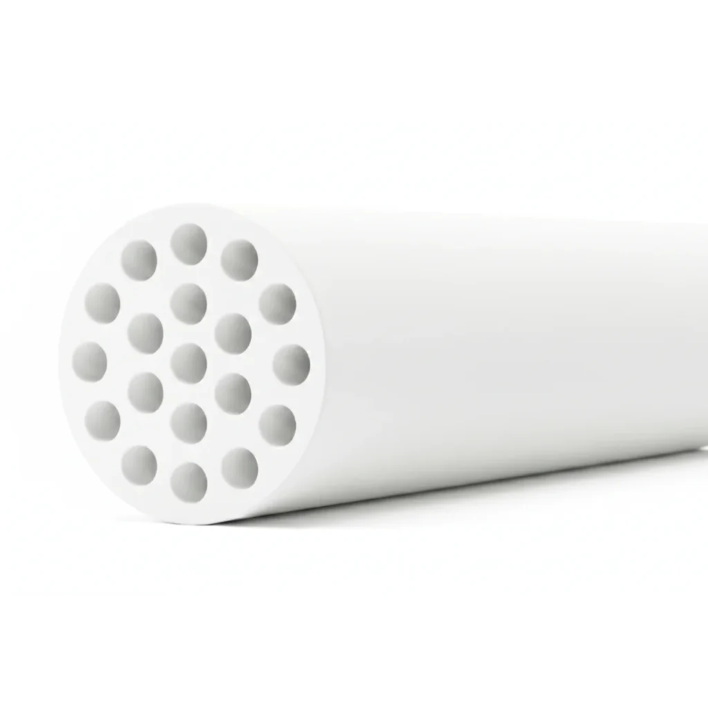 3D view of NPC-M-3019 multichannel ceramic membrane element with tubular  body and internal channels