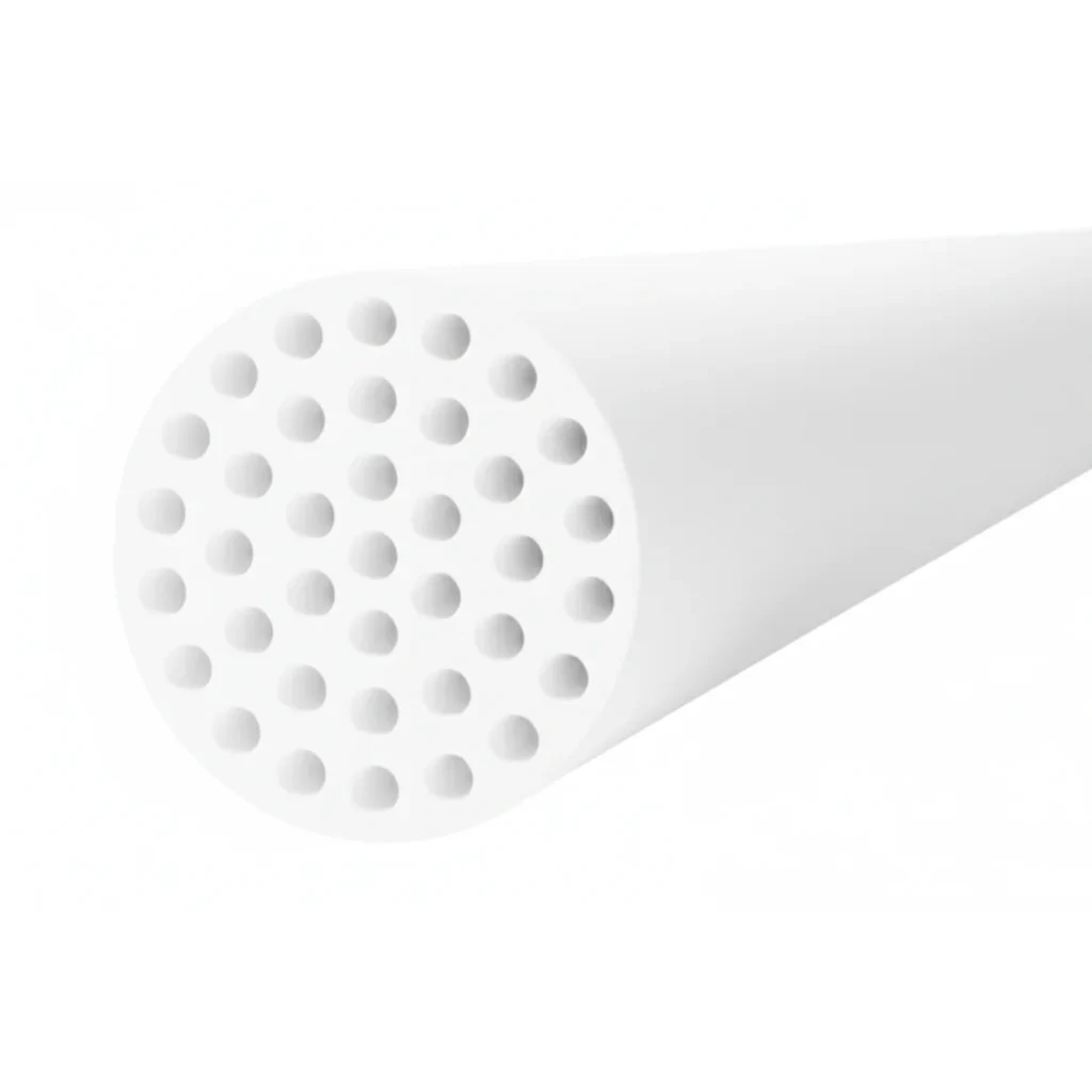 3D view of NPC-M-3037 multichannel ceramic membrane element with tubular  body and internal channels